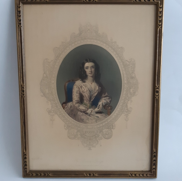 RESERVED Antique Coloured Etched Female Portrait